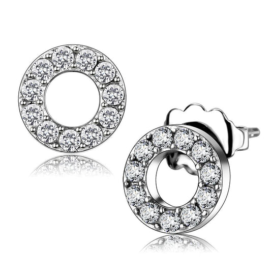 MATK3679 - High polished (no plating) Stainless Steel Earrings with AAA Grade CZ  in Clear