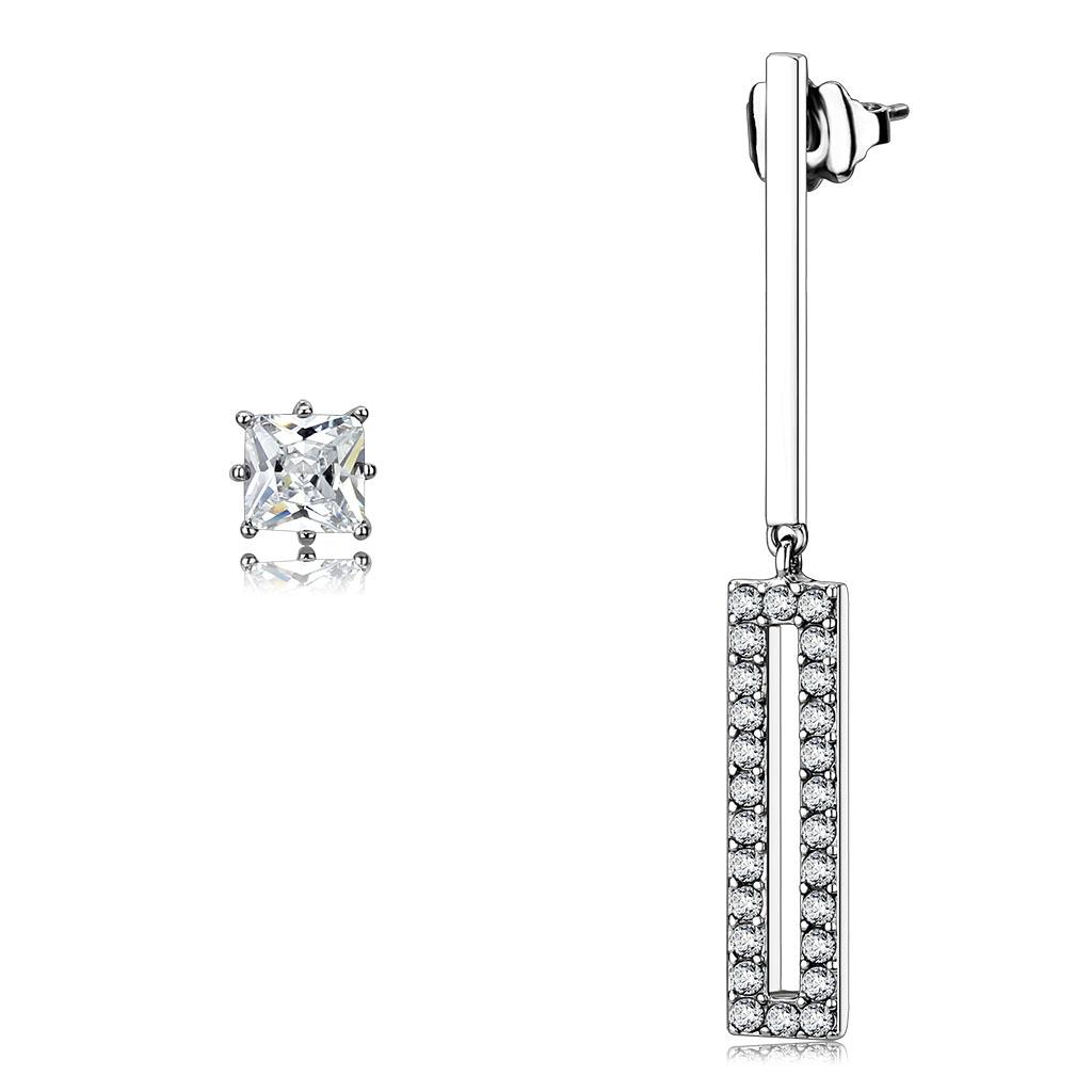 MATK3682 - High polished (no plating) Stainless Steel Earrings with AAA Grade CZ  in Clear