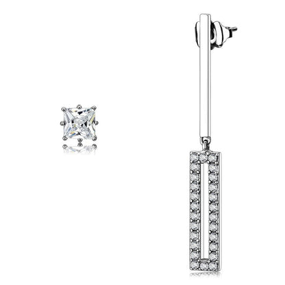 MATK3682 - High polished (no plating) Stainless Steel Earrings with AAA Grade CZ  in Clear