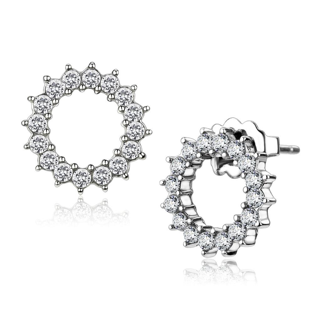 MATK3683 - High polished (no plating) Stainless Steel Earrings with AAA Grade CZ  in Clear