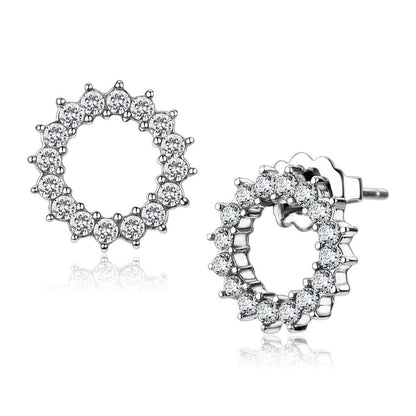 MATK3683 - High polished (no plating) Stainless Steel Earrings with AAA Grade CZ  in Clear