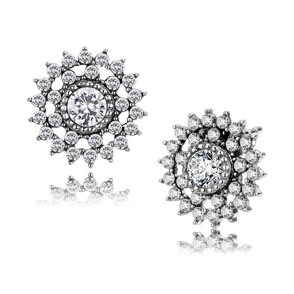 MATK3685 - High polished (no plating) Stainless Steel Earrings with AAA Grade CZ  in Clear