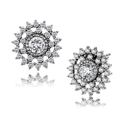 MATK3685 - High polished (no plating) Stainless Steel Earrings with AAA Grade CZ  in Clear
