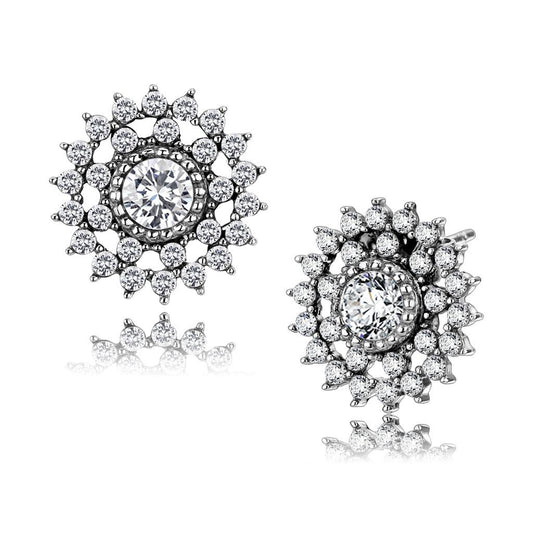 MATK3685 - High polished (no plating) Stainless Steel Earrings with AAA Grade CZ  in Clear