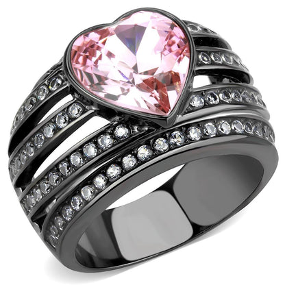 MATK3686 - IP Black(Ion Plating) Stainless Steel Ring with Top Grade Crystal  in Light Rose