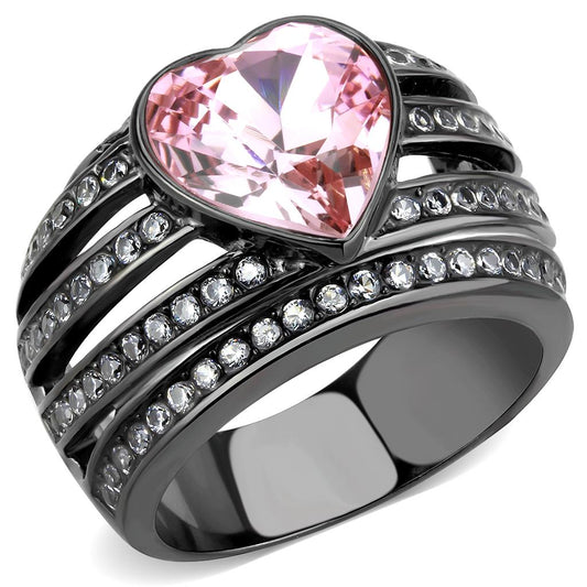 MATK3686 - IP Black(Ion Plating) Stainless Steel Ring with Top Grade Crystal  in Light Rose
