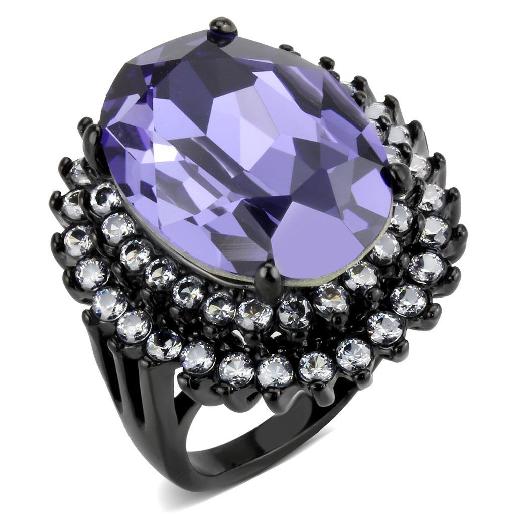 MATK3687 - IP Black(Ion Plating) Stainless Steel Ring with Top Grade Crystal  in Tanzanite