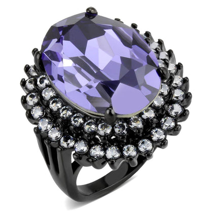 MATK3687 - IP Black(Ion Plating) Stainless Steel Ring with Top Grade Crystal  in Tanzanite