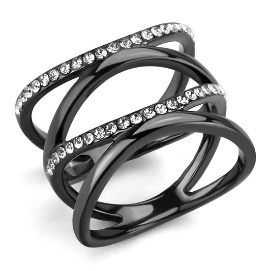 MATK3689 - IP Light Black  (IP Gun) Stainless Steel Ring with Top Grade Crystal  in Clear