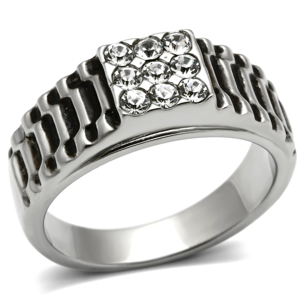 MATK368 - High polished (no plating) Stainless Steel Ring with Top Grade Crystal  in Clear