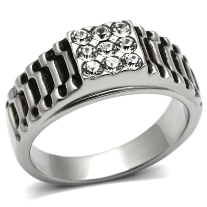 MATK368 - High polished (no plating) Stainless Steel Ring with Top Grade Crystal  in Clear