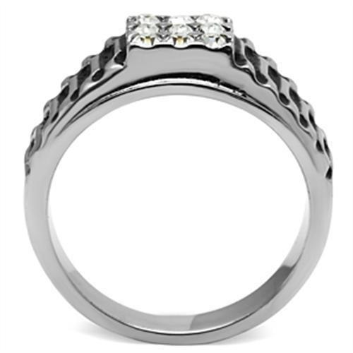 MATK368 - High polished (no plating) Stainless Steel Ring with Top Grade Crystal  in Clear