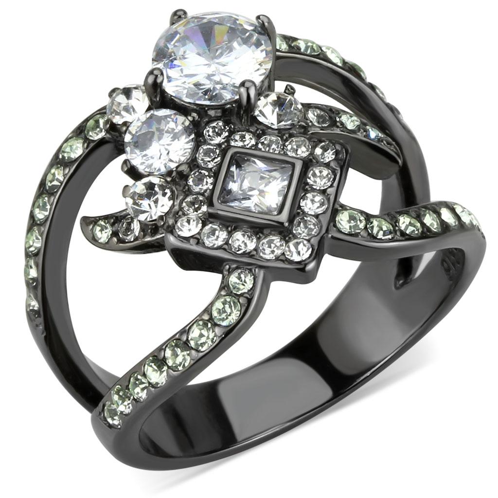 MATK3690 - IP Light Black  (IP Gun) Stainless Steel Ring with AAA Grade CZ  in Clear