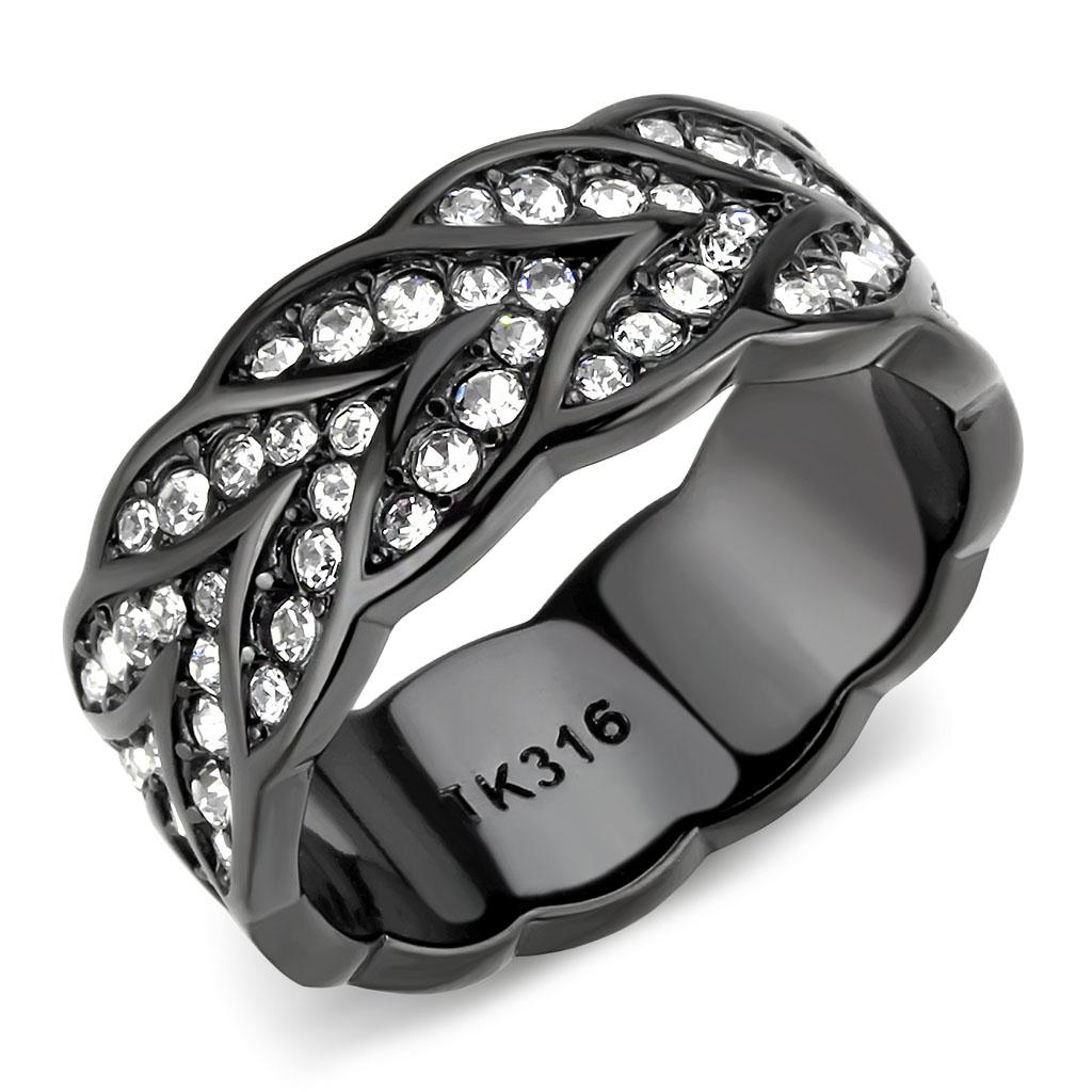 MATK3691 - IP Black(Ion Plating) Stainless Steel Ring with Top Grade Crystal  in Clear