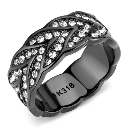 MATK3691 - IP Black(Ion Plating) Stainless Steel Ring with Top Grade Crystal  in Clear