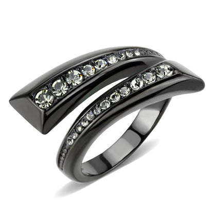 MATK3692 - IP Black(Ion Plating) Stainless Steel Ring with Top Grade Crystal  in Black Diamond