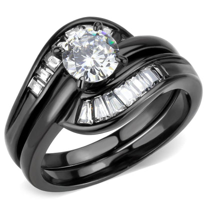MATK3693 - IP Black(Ion Plating) Stainless Steel Ring with AAA Grade CZ  in Clear