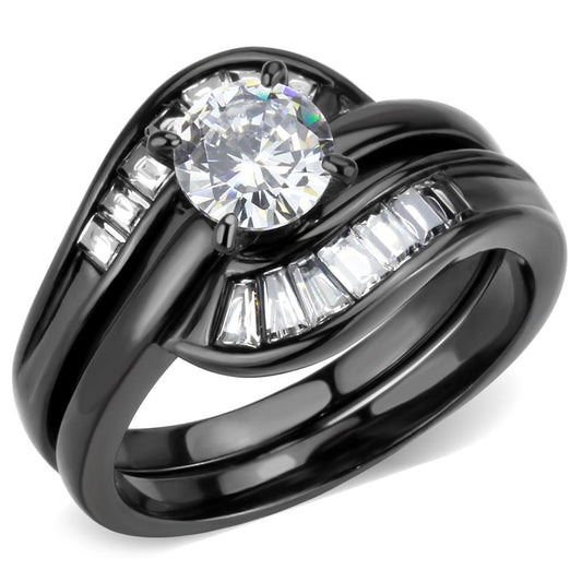 MATK3693 - IP Black(Ion Plating) Stainless Steel Ring with AAA Grade CZ  in Clear