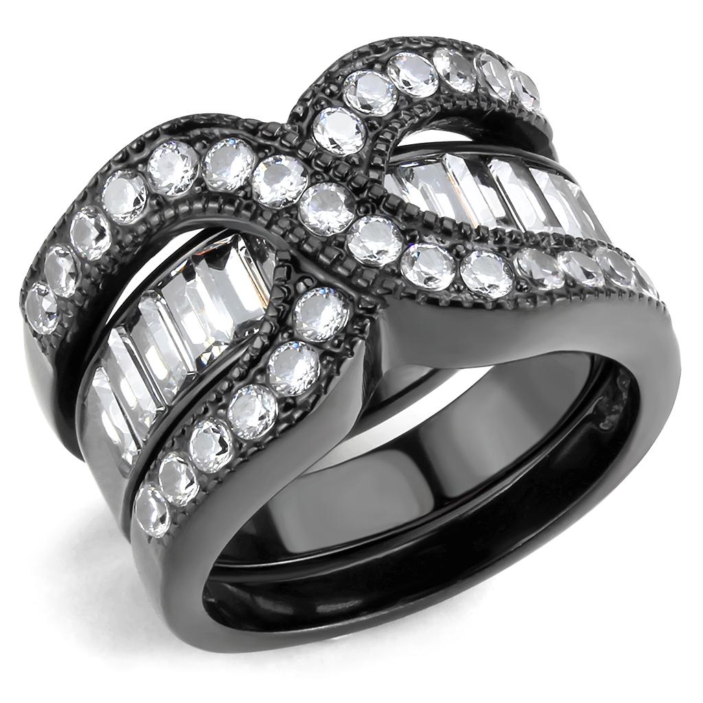 MATK3694 - IP Black(Ion Plating) Stainless Steel Ring with AAA Grade CZ  in Clear