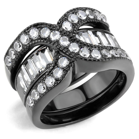 MATK3694 - IP Black(Ion Plating) Stainless Steel Ring with AAA Grade CZ  in Clear