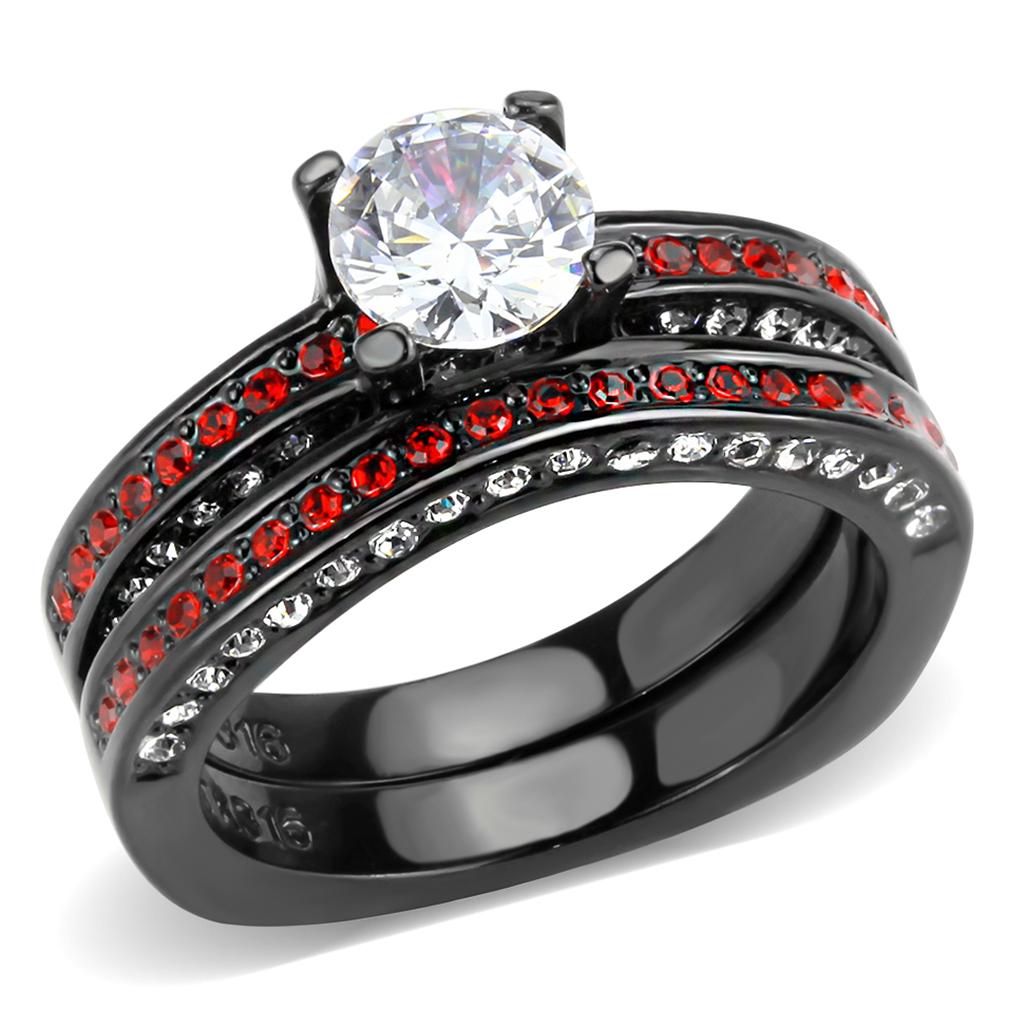 MATK3695 - IP Black(Ion Plating) Stainless Steel Ring with AAA Grade CZ  in Clear