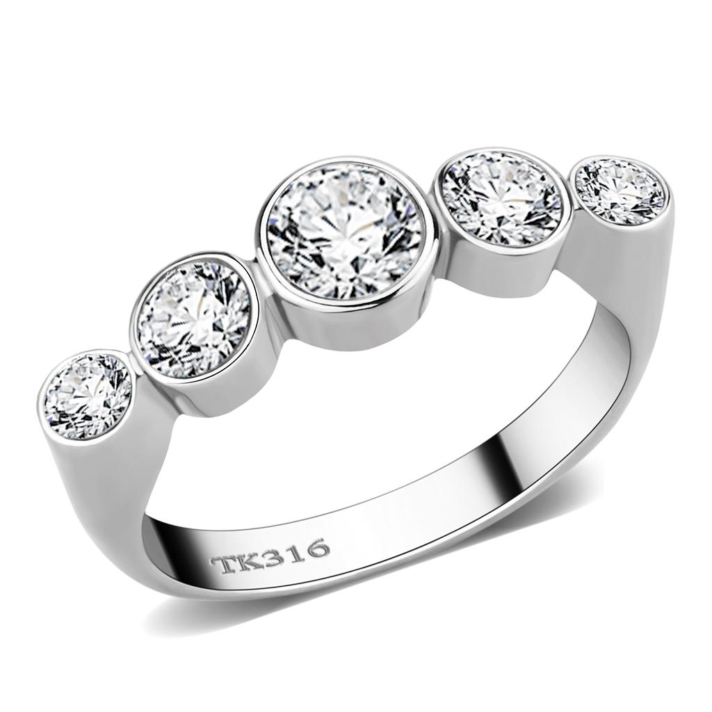 MATK3697 - High polished (no plating) Stainless Steel Ring with AAA Grade CZ  in Clear