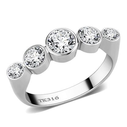 MATK3697 - High polished (no plating) Stainless Steel Ring with AAA Grade CZ  in Clear