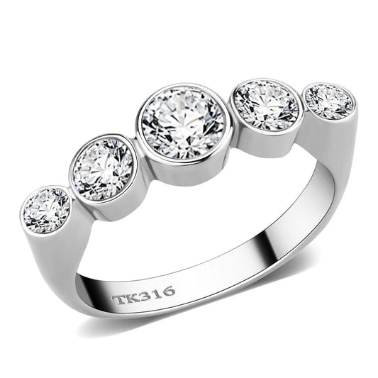 MATK3697 - High polished (no plating) Stainless Steel Ring with AAA Grade CZ  in Clear