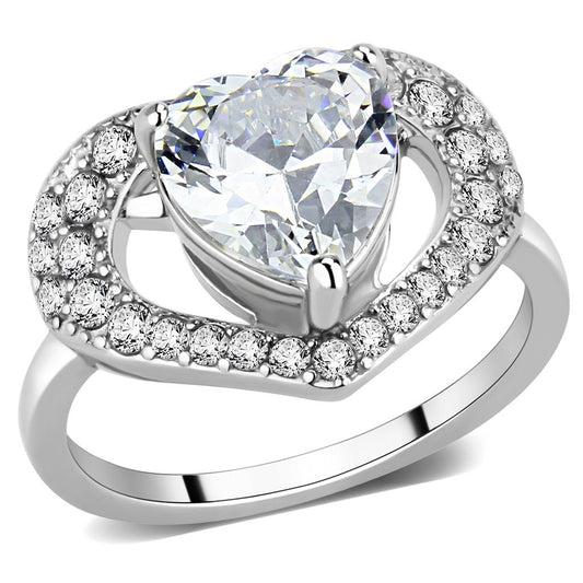 MATK3698 - High polished (no plating) Stainless Steel Ring with AAA Grade CZ  in Clear