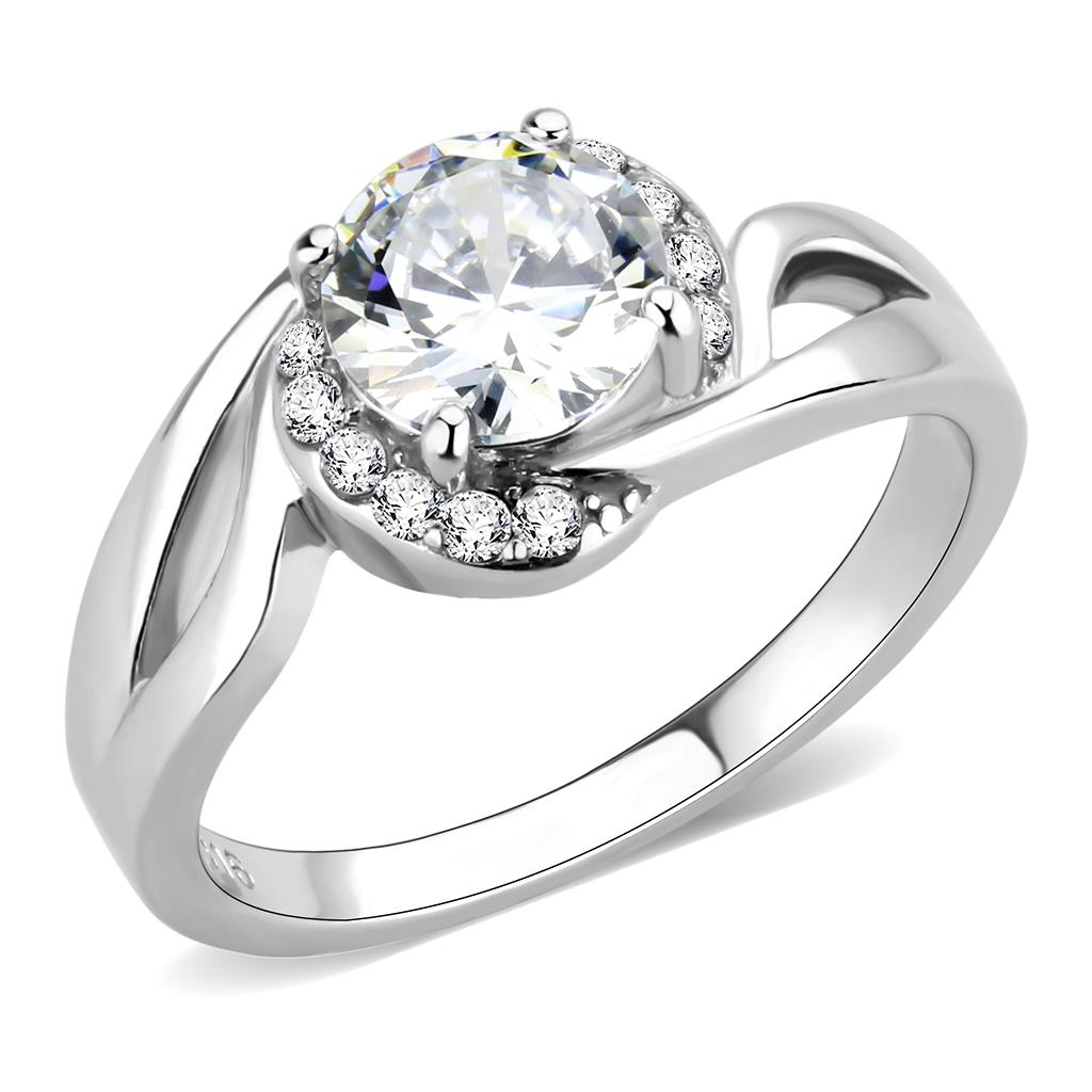 MATK3701 - High polished (no plating) Stainless Steel Ring with AAA Grade CZ  in Clear