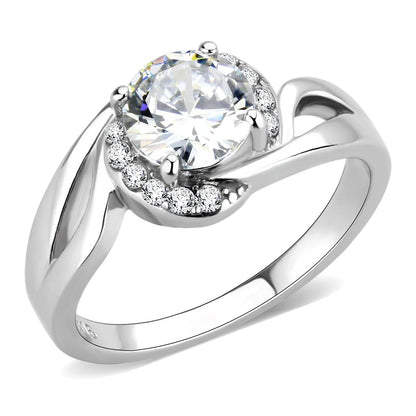 MATK3701 - High polished (no plating) Stainless Steel Ring with AAA Grade CZ  in Clear