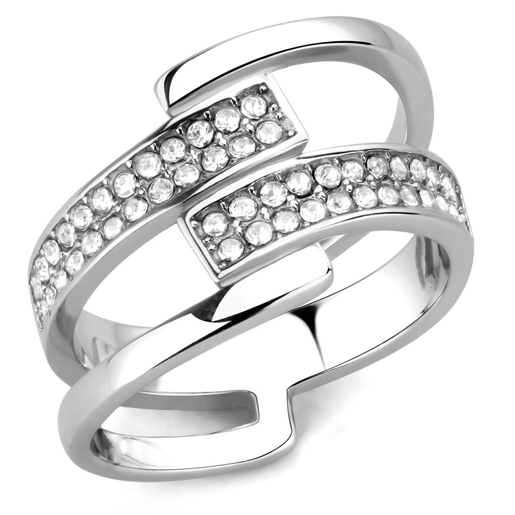 MATK3702 - High polished (no plating) Stainless Steel Ring with Top Grade Crystal  in Clear