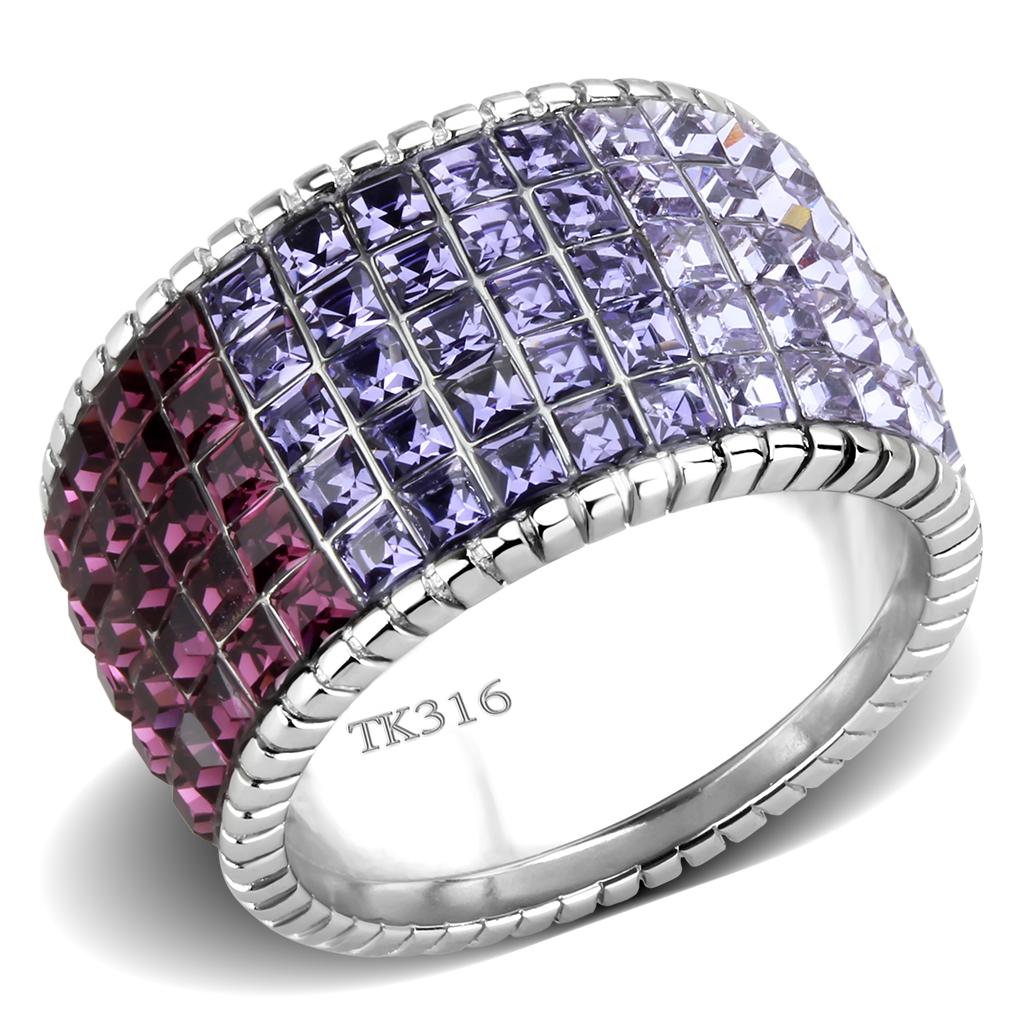 MATK3703 - High polished (no plating) Stainless Steel Ring with Top Grade Crystal  in Multi Color