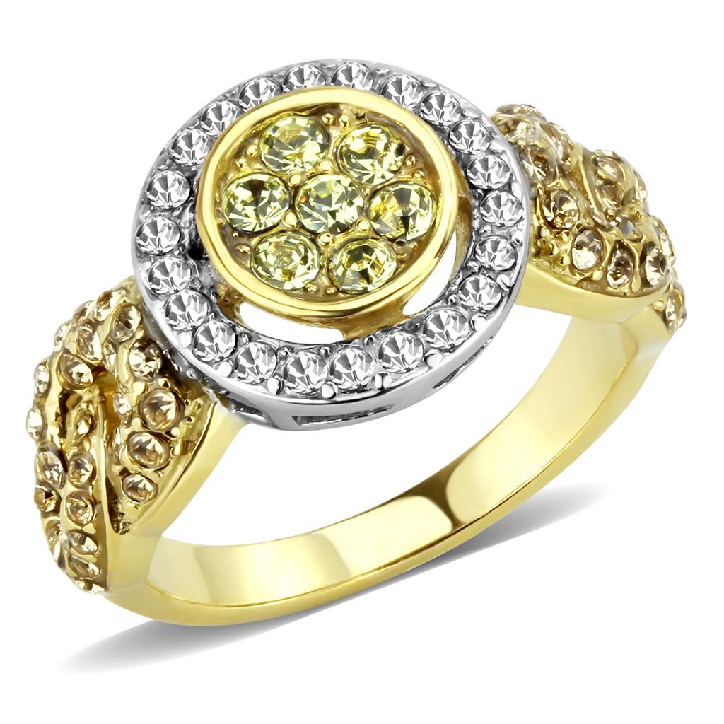 MATK3704 - Two-Tone IP Gold (Ion Plating) Stainless Steel Ring with Top Grade Crystal  in Multi Color