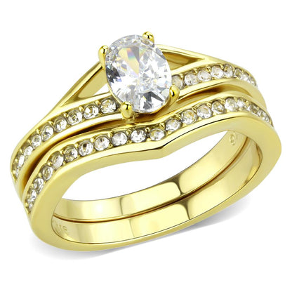 MATK3706 - IP Gold(Ion Plating) Stainless Steel Ring with AAA Grade CZ  in Clear