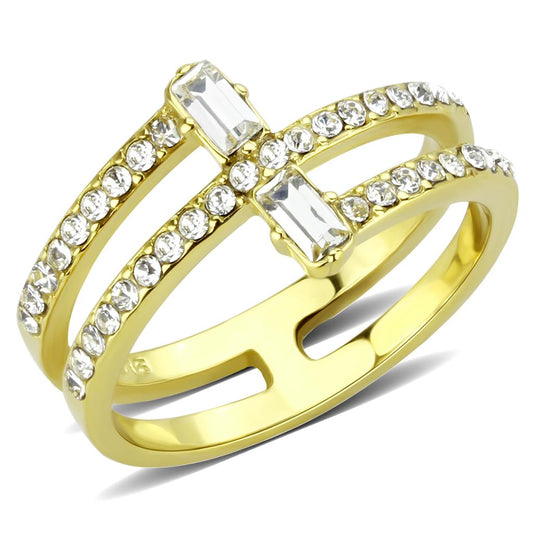 MATK3707 - IP Gold(Ion Plating) Stainless Steel Ring with Top Grade Crystal  in Clear