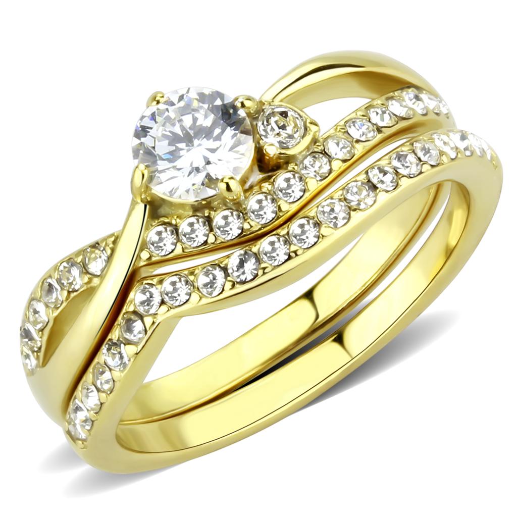 MATK3708 - IP Gold(Ion Plating) Stainless Steel Ring with AAA Grade CZ  in Clear
