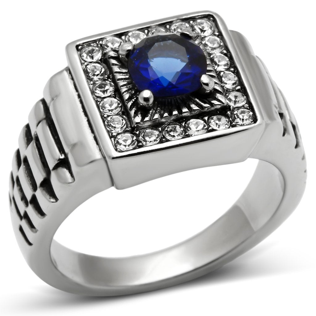 MATK370 - High polished (no plating) Stainless Steel Ring with Synthetic Synthetic Glass in Montana