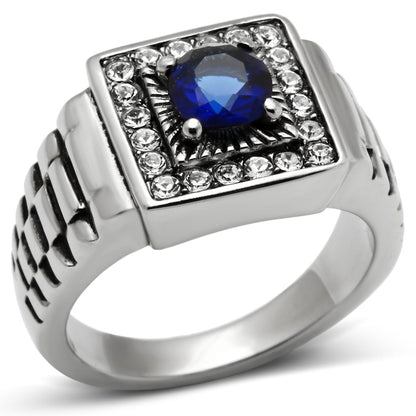 MATK370 - High polished (no plating) Stainless Steel Ring with Synthetic Synthetic Glass in Montana