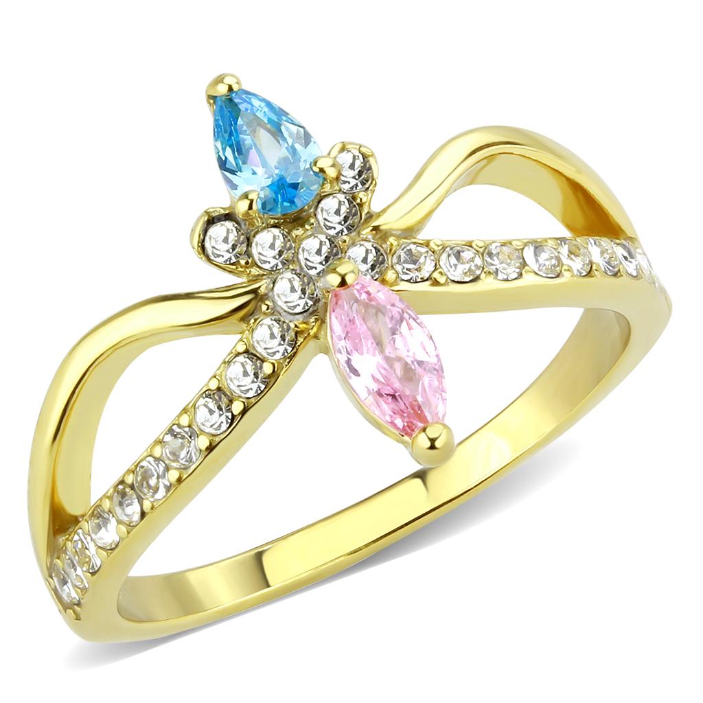 MATK3712 - IP Gold(Ion Plating) Stainless Steel Ring with AAA Grade CZ  in Multi Color