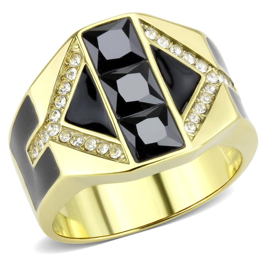 MATK3721 - IP Gold(Ion Plating) Stainless Steel Ring with AAA Grade CZ  in Black Diamond