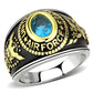 TK3725 - Two-Tone IP Gold (Ion Plating) Stainless Steel Ring with Synthetic Synthetic Glass in Sea Blue