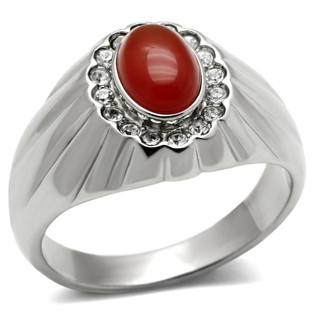 MATK372 - High polished (no plating) Stainless Steel Ring with Semi-Precious Onyx in Siam