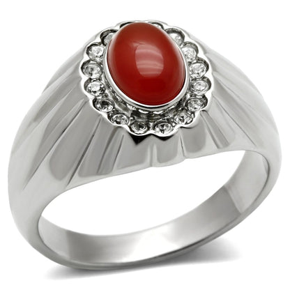 MATK372 - High polished (no plating) Stainless Steel Ring with Semi-Precious Onyx in Siam