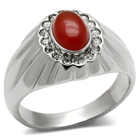 MATK372 - High polished (no plating) Stainless Steel Ring with Semi-Precious Onyx in Siam