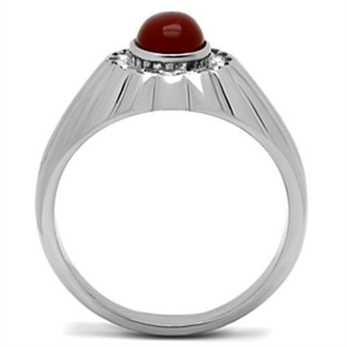 MATK372 - High polished (no plating) Stainless Steel Ring with Semi-Precious Onyx in Siam