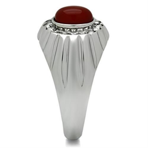 MATK372 - High polished (no plating) Stainless Steel Ring with Semi-Precious Onyx in Siam