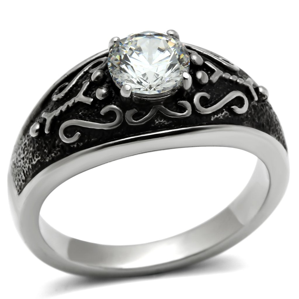 MATK373 - High polished (no plating) Stainless Steel Ring with AAA Grade CZ  in Clear