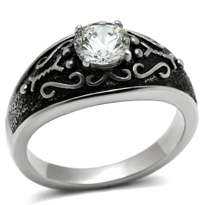 MATK373 - High polished (no plating) Stainless Steel Ring with AAA Grade CZ  in Clear