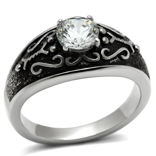 MATK373 - High polished (no plating) Stainless Steel Ring with AAA Grade CZ  in Clear